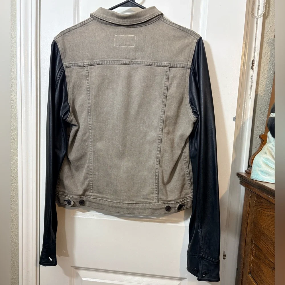 RAG & BONE Iron Denim & Genuine Lamb Leather Sleeve Jacket - Large - Picture 7 of 16